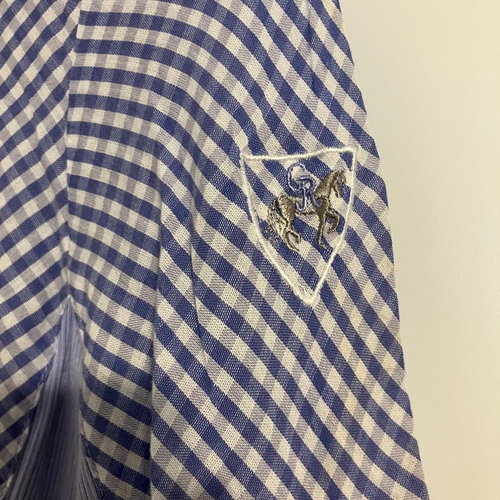 Goode Rider "Go To Shirt" blue gingham button down 3/4 sleeve Sz XS equestrian - Picture 5 of 9